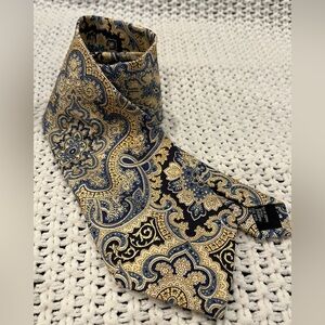 Trussardi Men’s Italian 100% Silk Neck Tie, Yellow & Blue Paisley; 58" x 4"